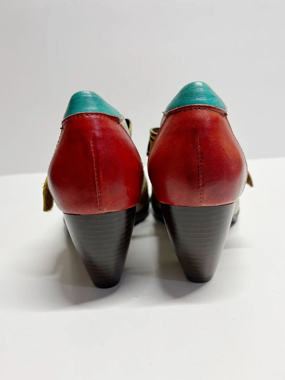 Floral Multicolor Mary Jane Heels in Teal, Pink & Red